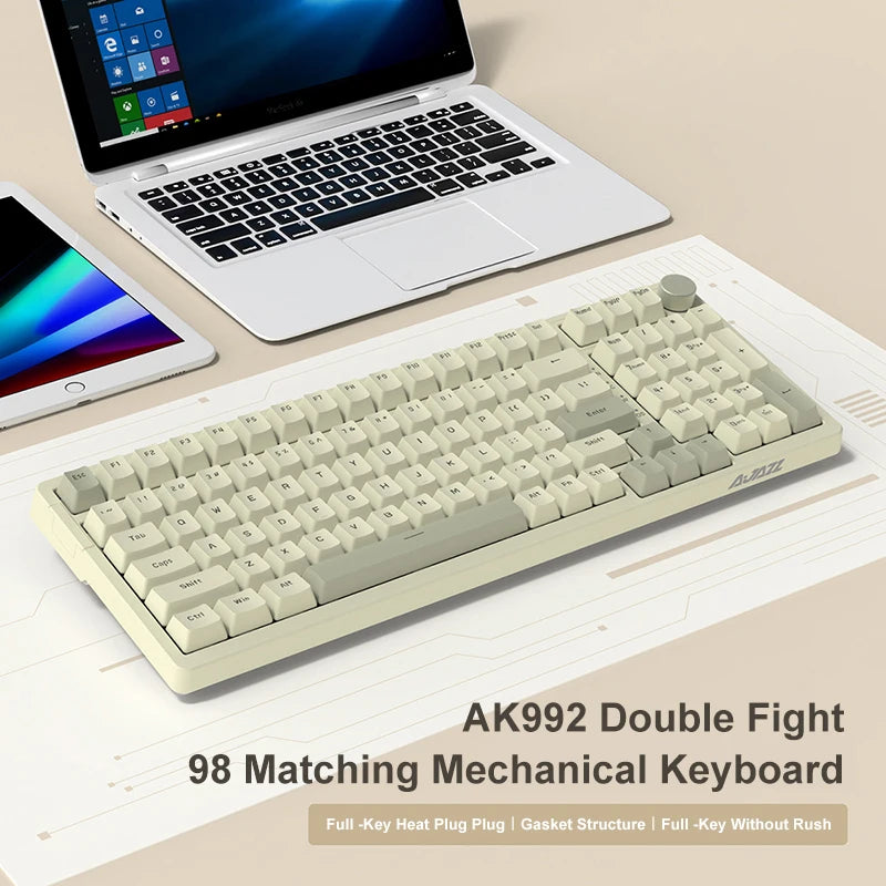 Ajazz AK992 Wired Mechanical Keyboard 98-Key Full Layout  Hot-Swap USB Gaming keyboard Multimedia Key Knob for Desktop PC Laptop