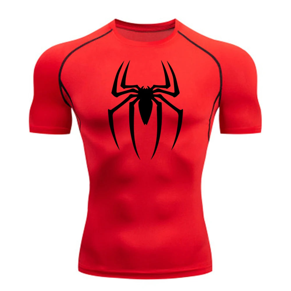 Men’s Spider Print Gym Shirt – Quick Dry Compression Tee M-3XL