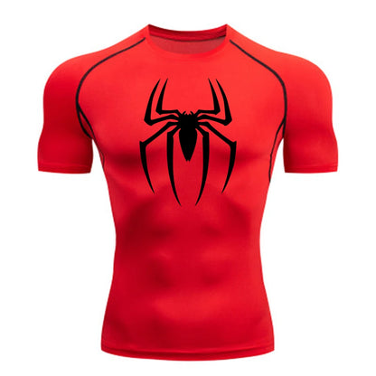 Men’s Spider Print Gym Shirt – Quick Dry Compression Tee M-3XL