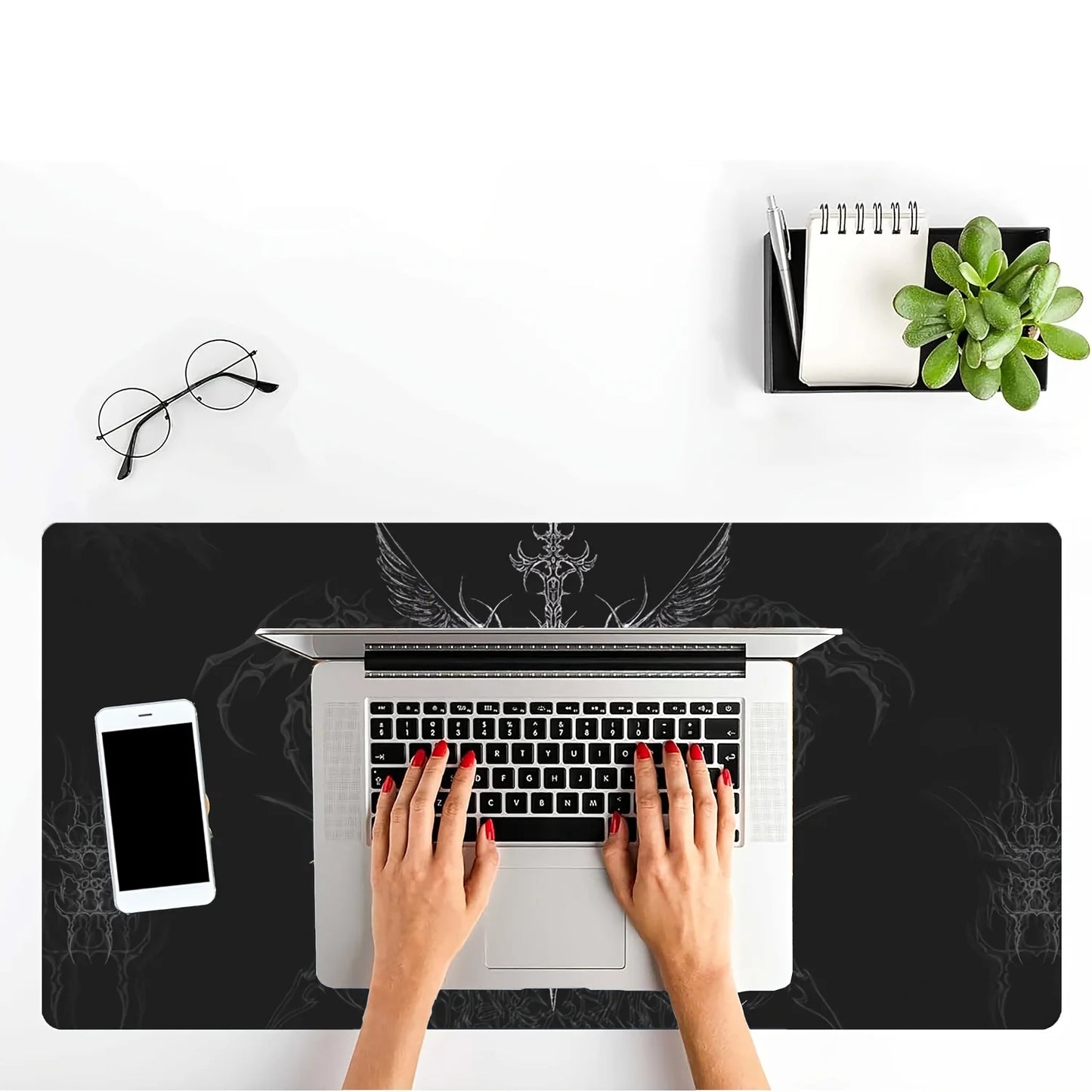 Cybersigilism Angel Sword Gaming Mouse Pad Keyboard Mat Large Desk Mat Dark Fantasy Art Non-Slip Home Computer Accessories