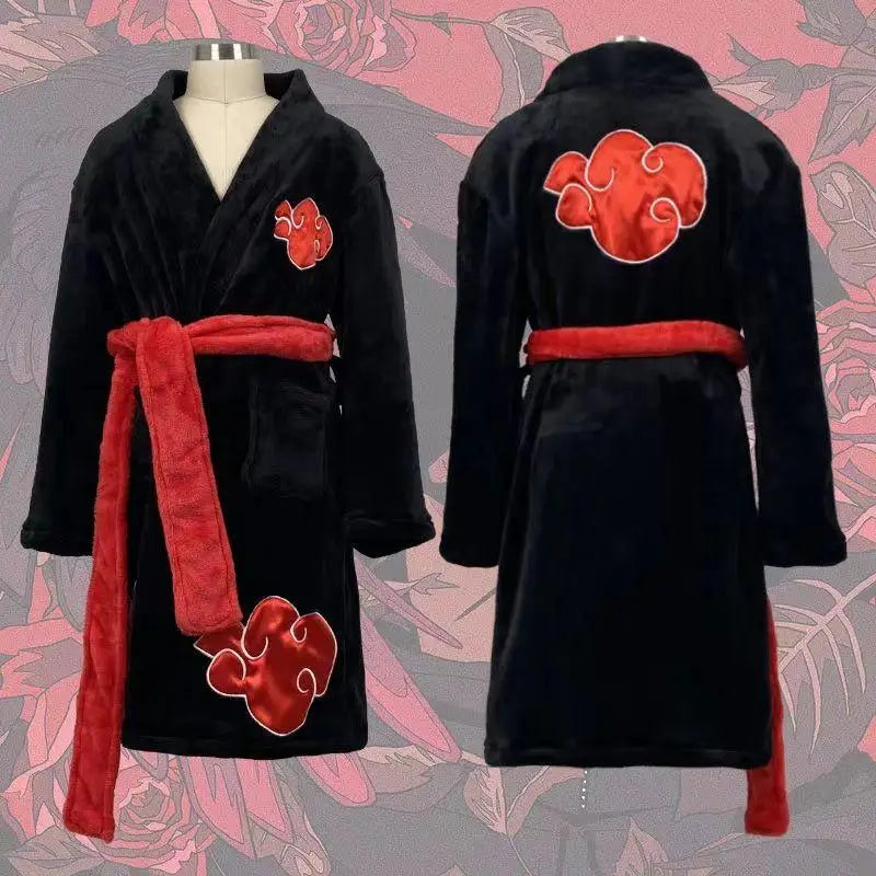 Naruto Akatsuki Flannel Bathrobe – Uchiha Itachi Thermal Nightgown for Young Fans