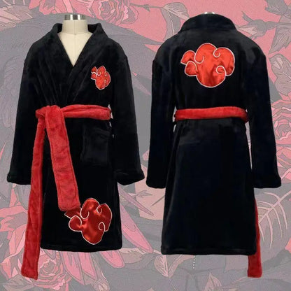 Naruto Akatsuki Flannel Bathrobe – Uchiha Itachi Thermal Nightgown for Young Fans