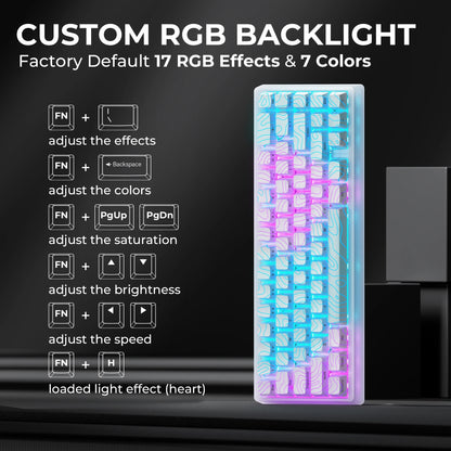 XVX M67 JadeStone 65% Tri-Mode Mechanical Keyboard | Hot-Swappable | IMD Keycaps | RGB Backlight | Gasket Mount