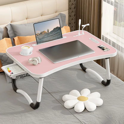 Portable Laptop Desk with USB Light & Fan – Foldable Bed & Travel Table