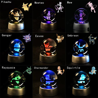 Gotta Catch 'Em All... in Crystal! 3D Pokémon Crystal Balls with LED Light Base - Pikachu, Charizard, Gengar & More!