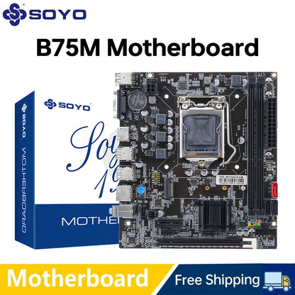SOYO B75M Motherboard M.2 NVME PCIEx16 DVI Supports Dual-channel DDR3 RAM Intel Core 2/3 Gen CPU LGA1155 for Gaming Computer