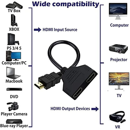 HD 1080P HDMI Splitter Dual Port 1 in 2 Out Cable Male To Female HDTV Adapter For Laptop TV Box Monitor HDMI-Compatible Splitter