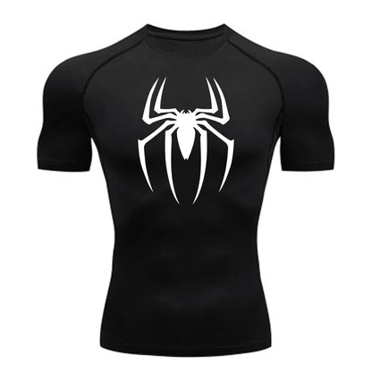 Men’s Spider Print Gym Shirt – Quick Dry Compression Tee M-3XL