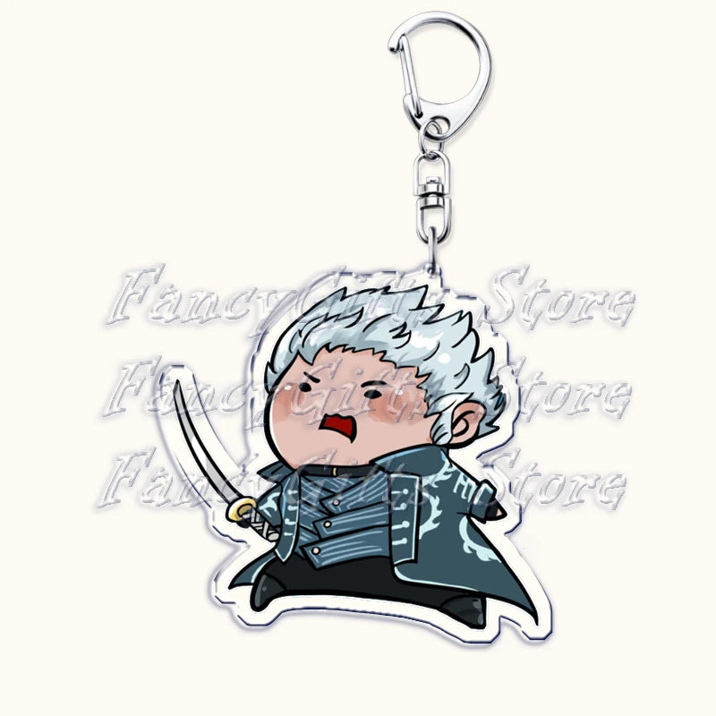 Calssic Demon Video Game Chibi Keychains for Accessories Bag Dante Vergil Nero Sparda Lady Trish V Keyrings Jewelry Gaming Gifts