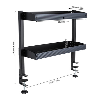 Clamp-on Desk Shelf, 2-Tier, Above or Under Table Corner Shelves Organizer, Black