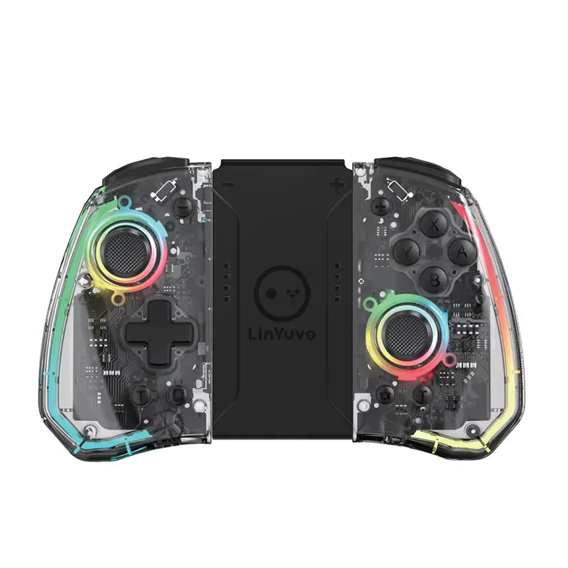 LinYuvo KS40 Transparent Style Wireless Handle for Switch Lite/OLED with 8 LED Lights,Turbo Function,Dual Vibration & Macro Keys