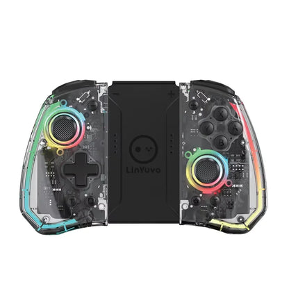 LinYuvo KS40 Transparent Style Wireless Handle for Switch Lite/OLED with 8 LED Lights,Turbo Function,Dual Vibration & Macro Keys