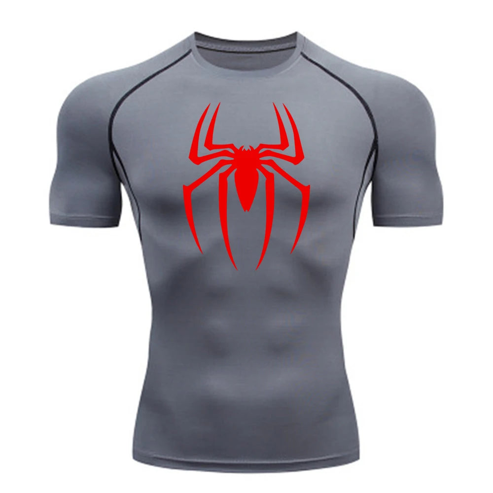 Men’s Spider Print Gym Shirt – Quick Dry Compression Tee M-3XL