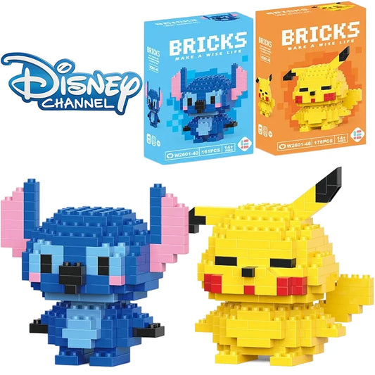Disney LiLo Stitch Toys Building Blocks Pokeman Pikechu lega Anime Cartoon Character Model Building Blocks Toy for children Gift