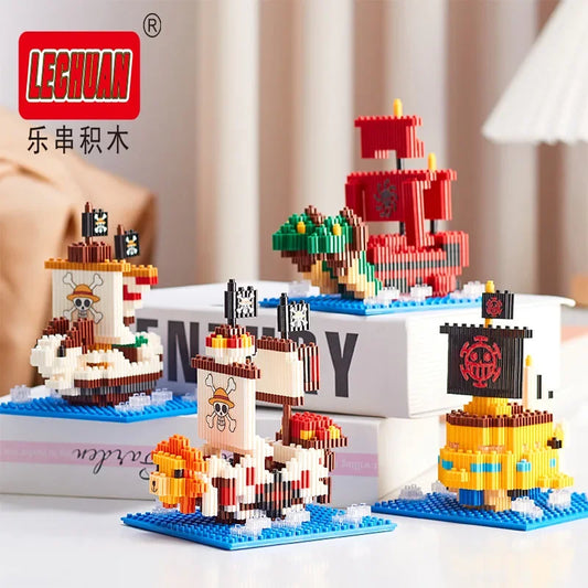 Thousand Sunny Micro Building Blocks Linkgo One Piece Pirate Ship Polortang Going Merry Connection Mini Bricks Figure Toys