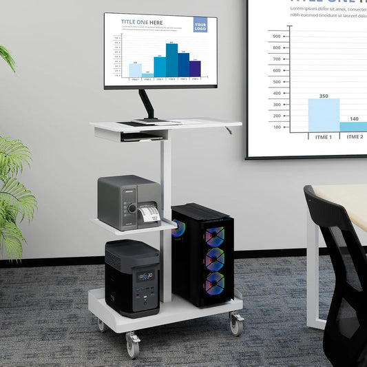 Mobile Workstation Cart with Monitor Mount,Height Adjustable Rolling Computer Cart, Heavy-Duty Rolling Standing Desk