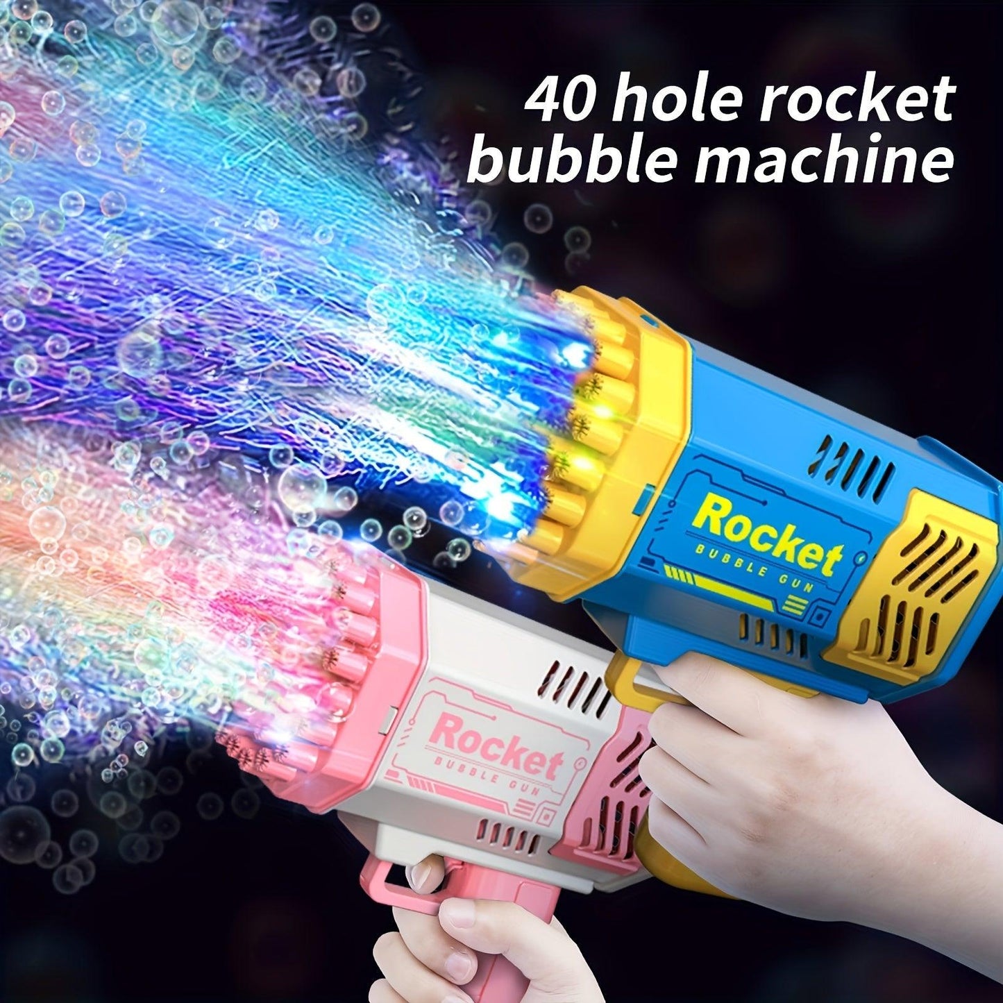 One Pack Of Children's 40 Holes Rocket Launcher Handheld Portable Electric Automatic Bubble Gun LED Light For Boys And Girls Gathering Party Birthday Halloween Christmas Gift Carnival - Rexpect Nerd