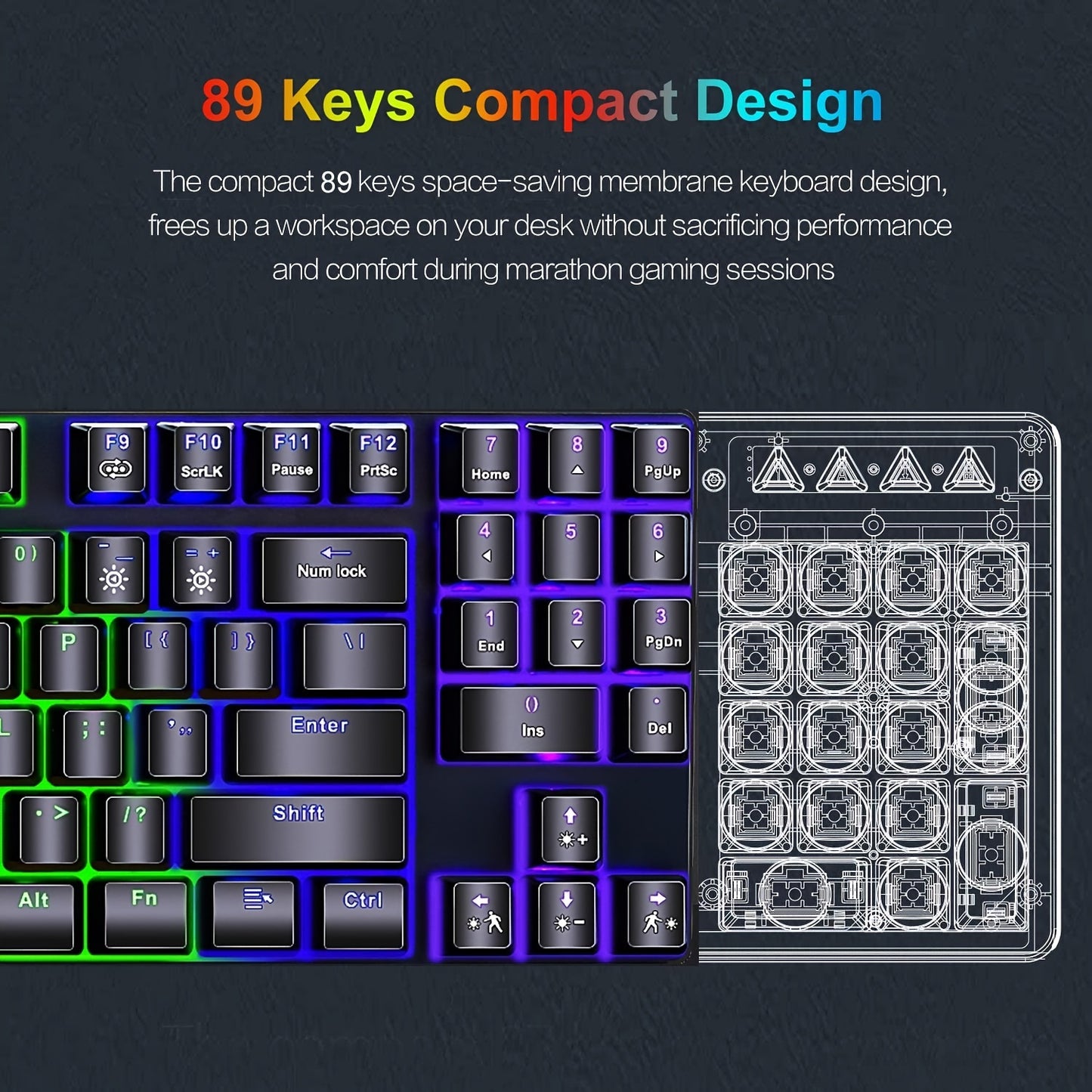 Ultra-Responsive RGB Mechanical Gaming Keyboard - 89-Key Compact Design with Floating Keys, Vibrant Lighting Effects, Multimedia Controls, Spill-Resistant, Perfect for Windows PC Gamers - Black - Rexpect Nerd