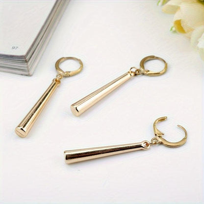 Golden Stick Dangle Earrings - Simple Hip Hop Style Alloy Jewelry for Women