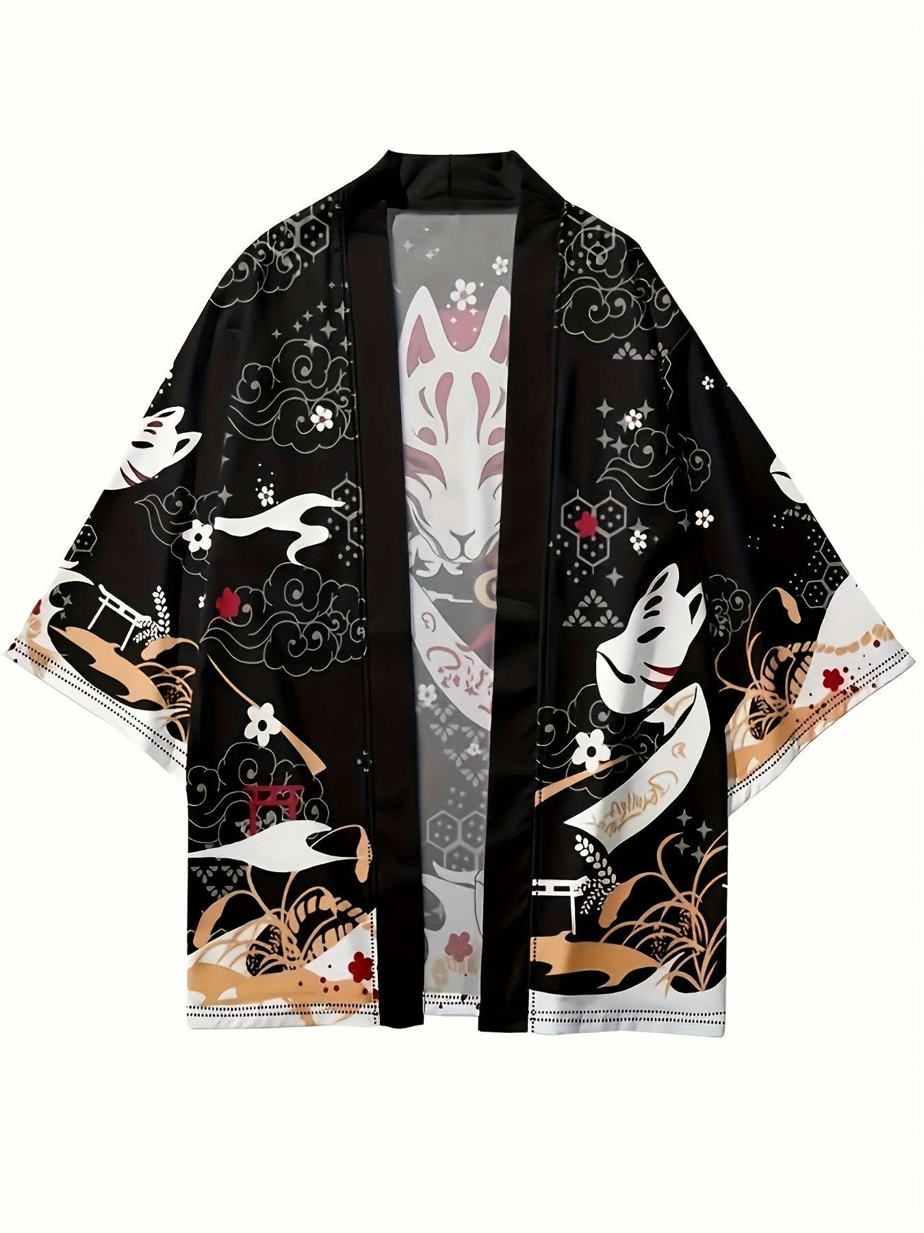 Fashionable Mens Anime Pattern Kimono Cardigan - Unique Japanese Style, Lightweight & Loose Fit for Spring Summer - A Creative Casual Wear Staple