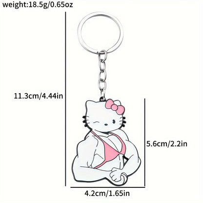 1pc Retro-Style Kawaii Metal Keyring - Official Hello Kitty Kuromi Anime Funny Shape Keychain with Strong Muscle Design - Perfect Accessory for Men - Rexpect Nerd