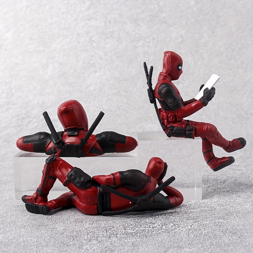 3pcs/set Deadpool Dashboard Figurines - Marvel's Avengers Head Car Decorations, Relaxing Pressure Bubble Design, Creative Hand Puppet for Vehicle & Desk - Rexpect Nerd