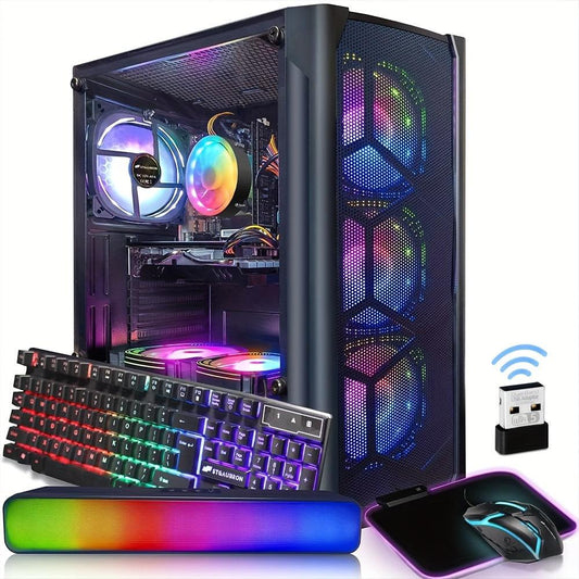 STGAubron Gaming Desktop PC Computer, Intel Core I7 3.4 GHz Up To 3.9 GHz, Radeon RX 580 8G GDDR5, 16G RAM, 512G SSD, WiFi, Wireless 5.0, RGB Fanx6, RGB Keyboard&Mouse&Mouse Pad, RGB BT Sound Bar, W10H64 - Rexpect Nerd