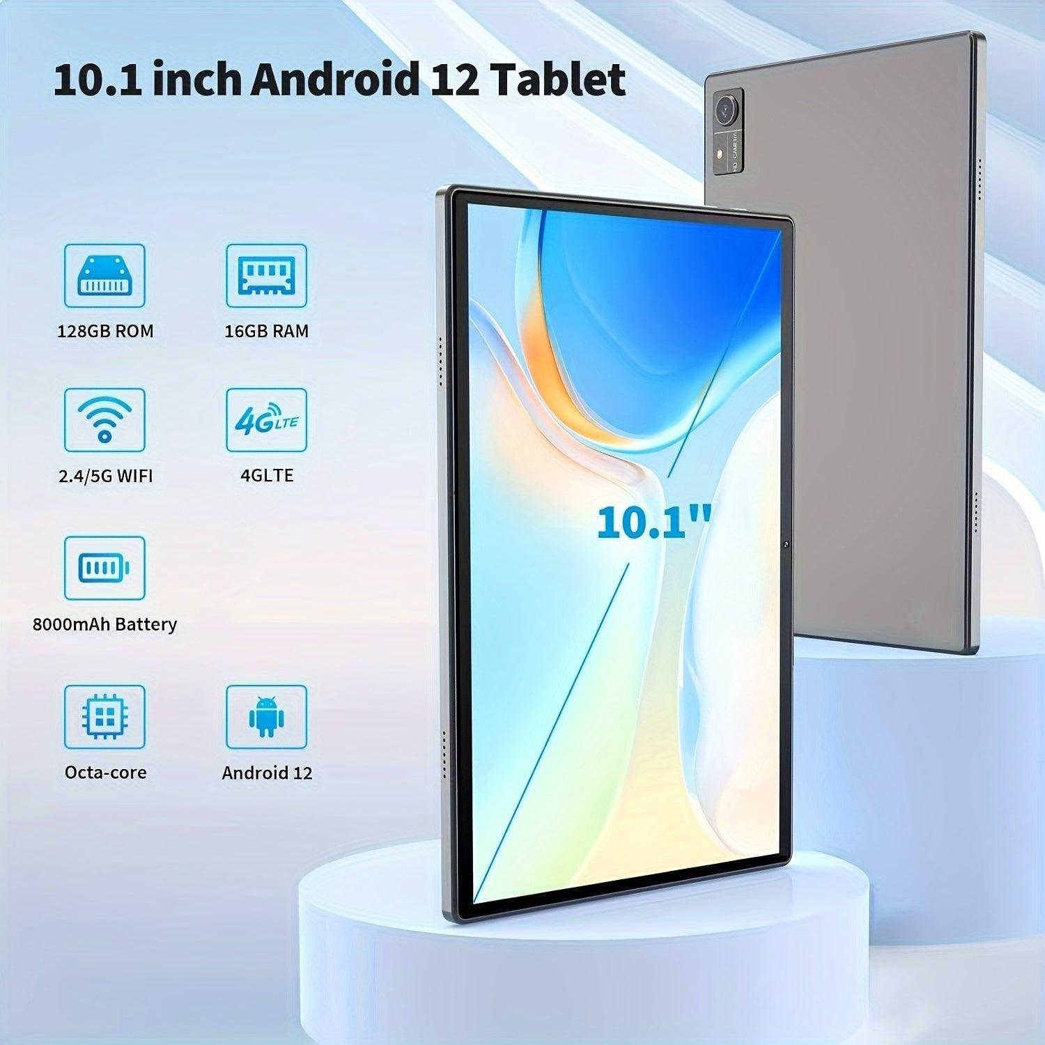 Android Tablet 10 Inch, 16GB RAM 128GB ROM, 1TB Expand, Android 12 Tablet With Octa-Core, 5G WiFi, 4G/LTE, 8000mAh Battery, Wireless 5.0, FHD Screen, GMS Certified, GPS - Rexpect Nerd