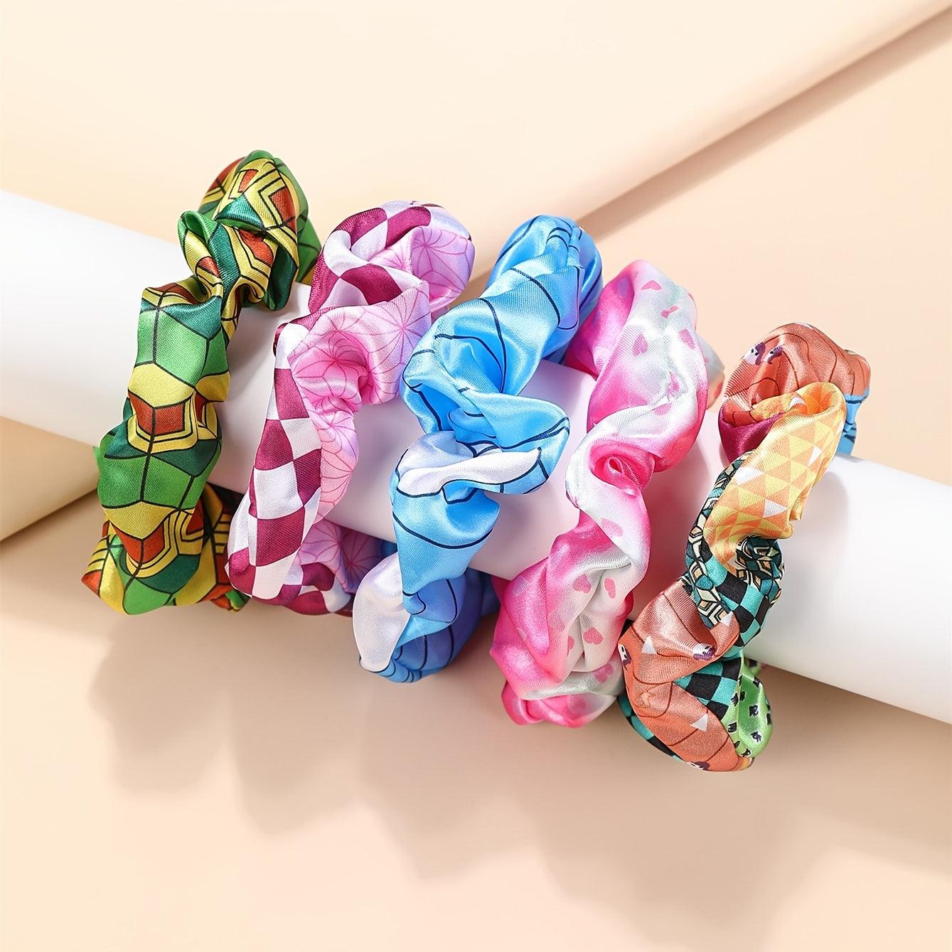 5pcs Cute Anime Cartoon Cosplay Scrunchies for Women and - Soft and Stretchy, Perfect for All Hair Types - Rexpect Nerd