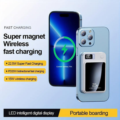 5000/10000mAh Magnetic Wireless Power Bank - 22.5W Fast Charge, PD20W USB/Type-C Compatibility - LED Display, Portable Backup Battery for Apple & Android - Ideal for Travel & Outdoor Emergencies - Rexpect Nerd